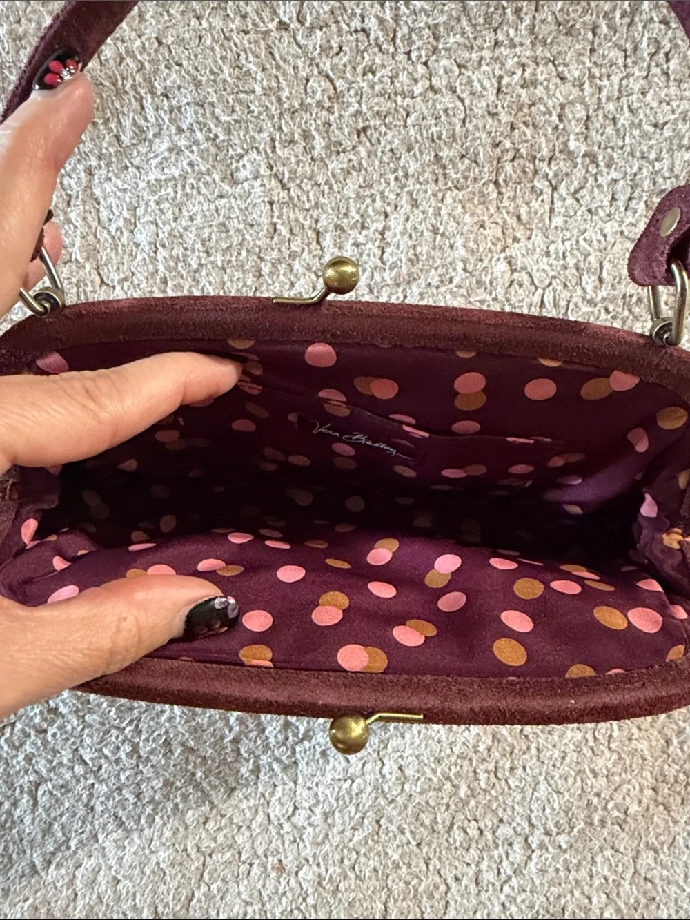 Vera Bradley Quilted Burgundy Suede Accent Kisslock Wristlet